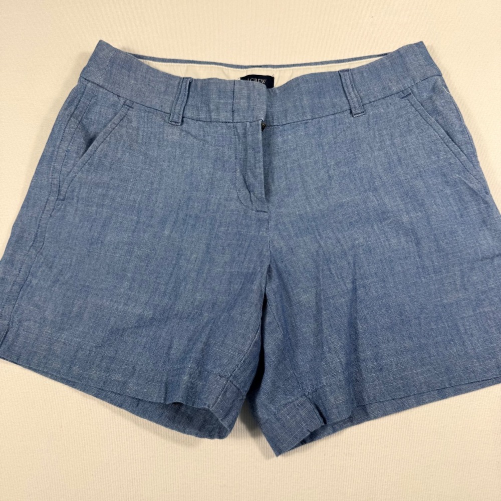 J.Crew Re-Imagined Chambray Linen Blend Shorts 2‎ Blue Mid Rise 4 Inch Inseam